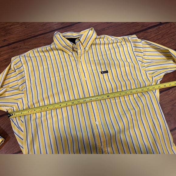 Chaps Easy Care men’s yellow striped button down long sleeve shirt chest pocket - Picture 7 of 12